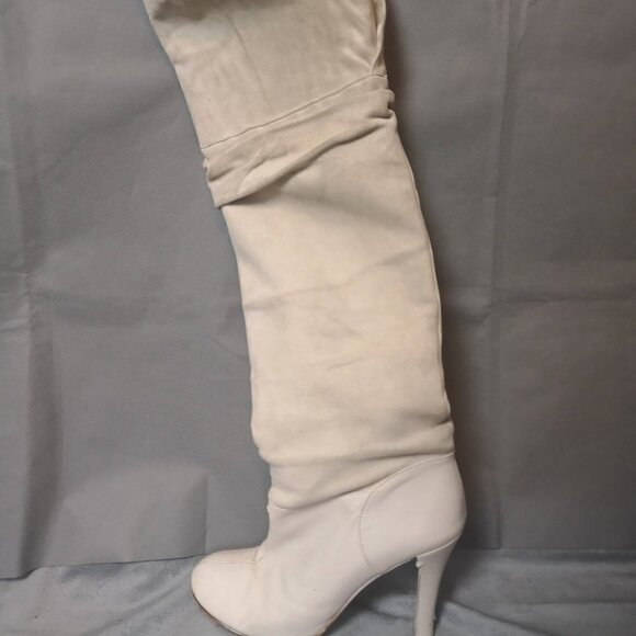 Y2K Vintage White Over-the-knee suede leather Sherpa Boots  - TheStyleMinr.com - Picture 4 of 7